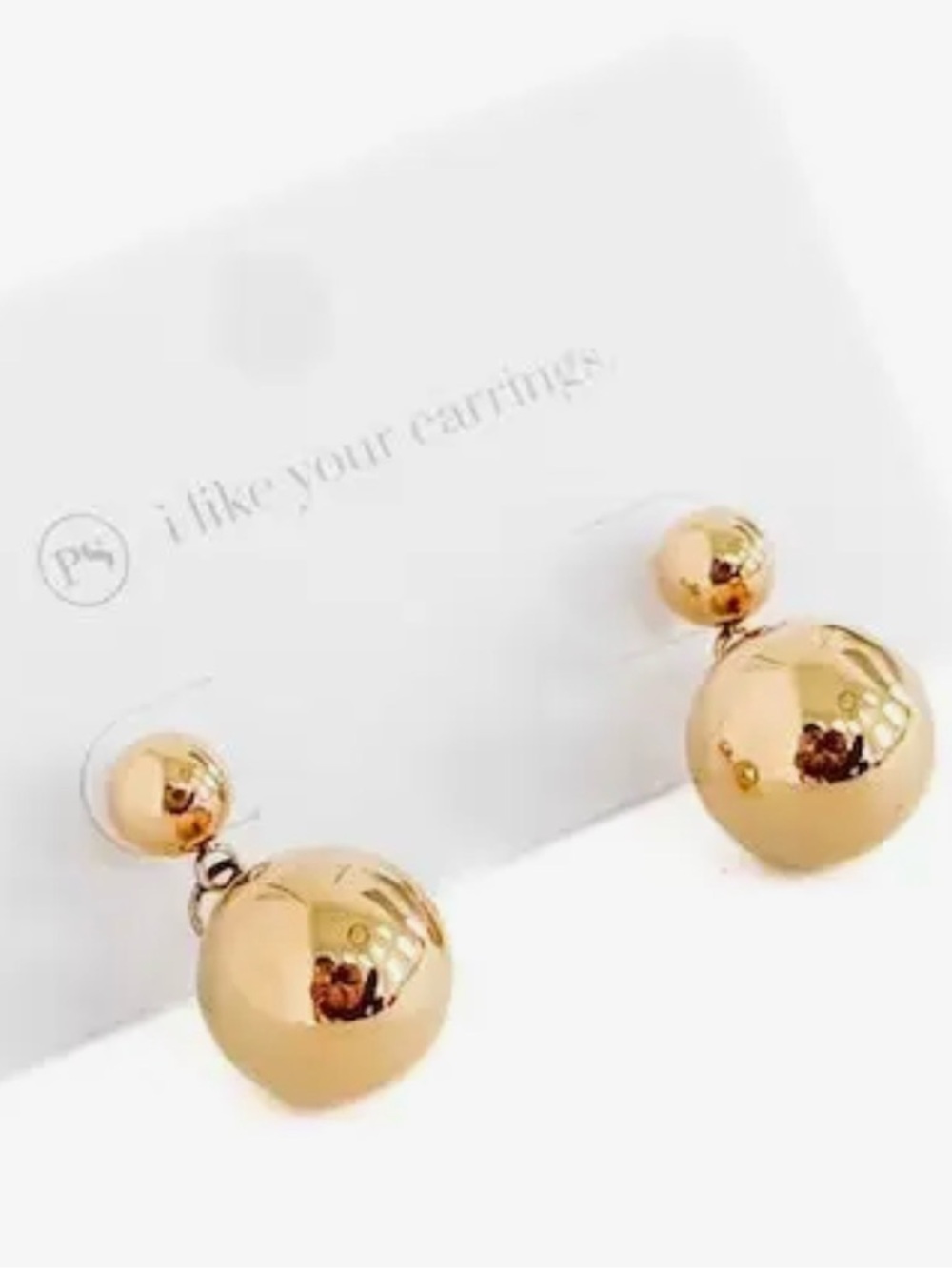 Gold Double Ball Drop Earrings - Waterproof